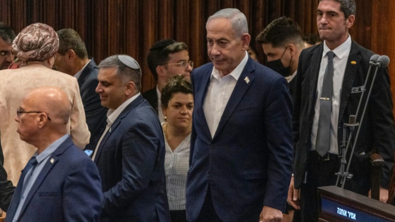 Israeli Prime Minister Benjamin Netanyahu arrives in parliament in Jerusalem on July 16, 2026
