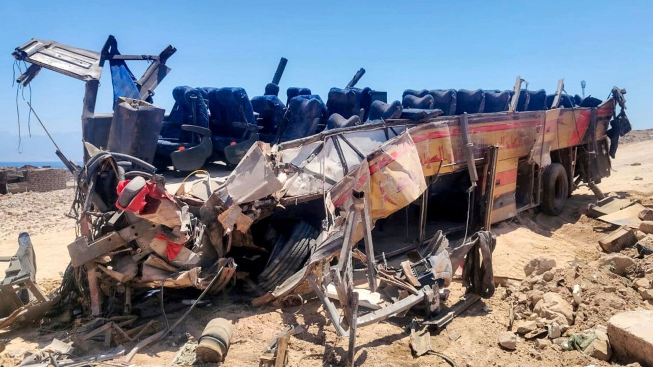 A passenger bus overturned on a desert highway in Egypt's eastern Sinai Peninsula on Wednesday, killing 22 people, including 10 Jordanians, and injuring 28 others.
