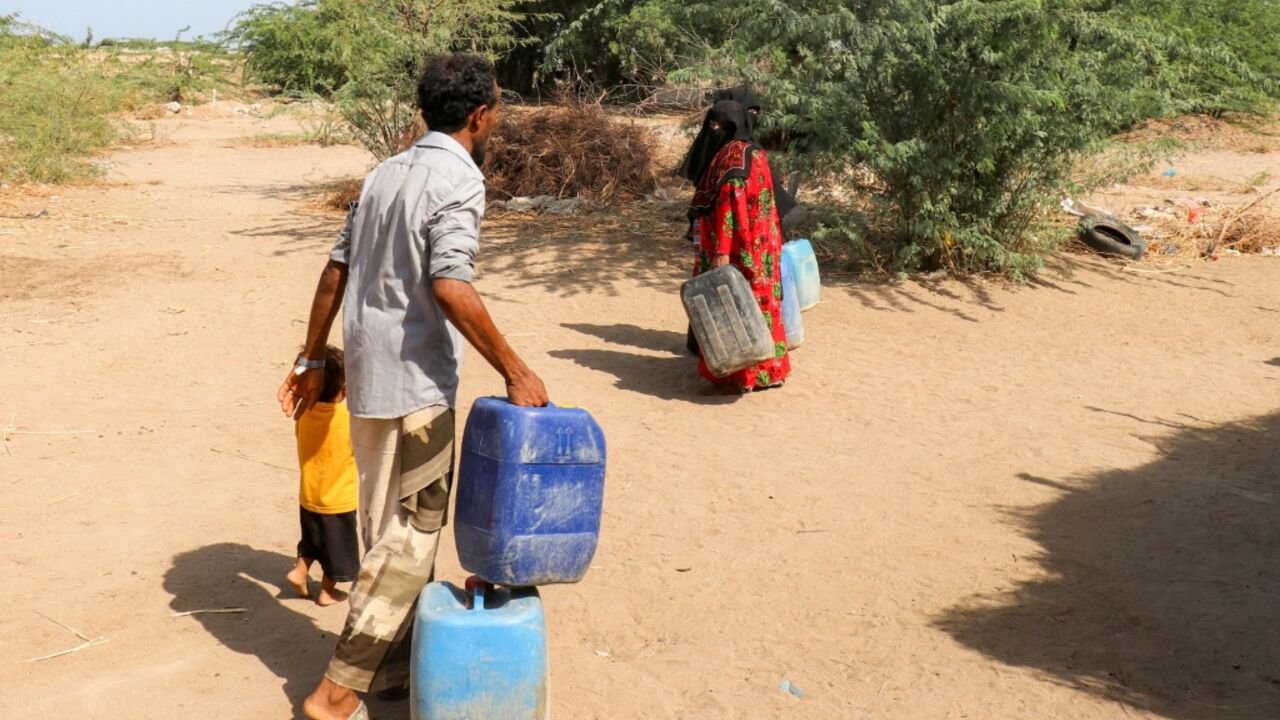 Salama Saeed (R) fled her village in Yemen after clashes with Houthi rebels