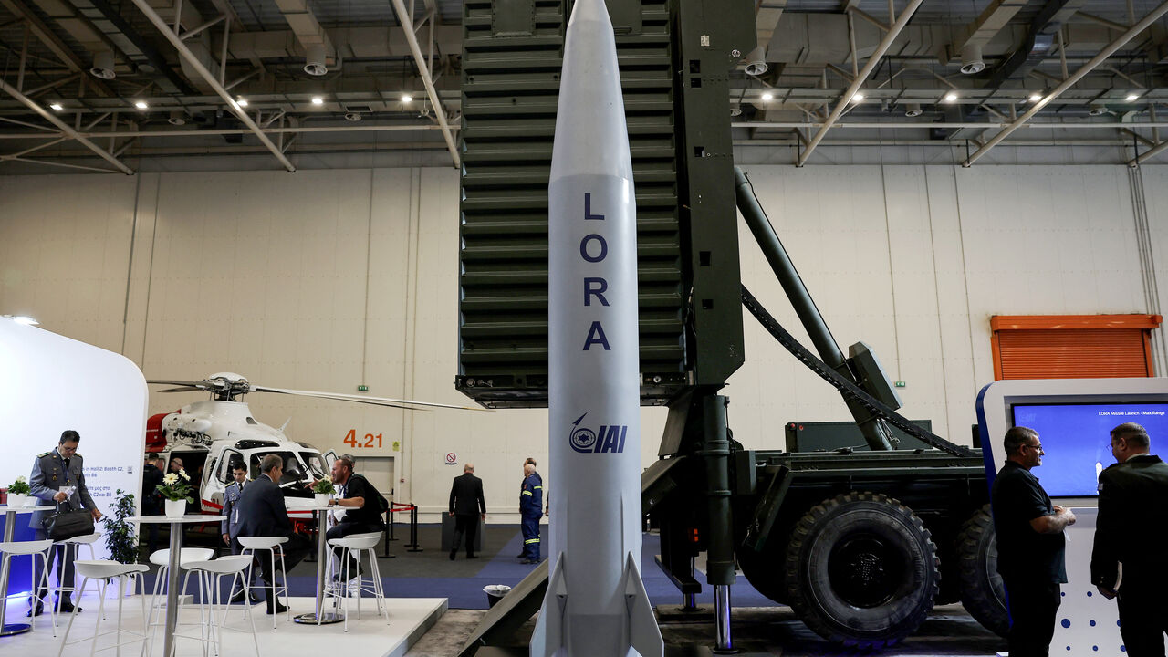 A LORA quasi-ballistic missile by Israel Aerospace Industries (IAI) is exhibited at the DEFEA Defence Exhibition, in Athens, Greece, May 8, 2025. REUTERS/Louiza Vradi