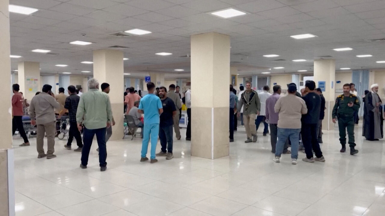 People wait at a hospital lobby following an attack at a wedding near Sirik, a coastal area on the Strait of Hormuz, the Iranian Red Crescent reported, as the United States and Iran engaged in the most significant exchange of fire in weeks, in Sirik, Hormozgan province, Iran, September 2, 2026, in this screen grab taken from a handout video. WANA (West Asia News Agency) via REUTERS