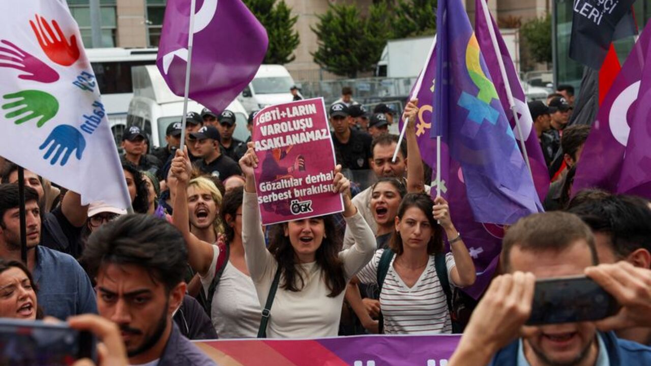 Solidarity rally for LGBTQ+ community outside Istanbul courthouse