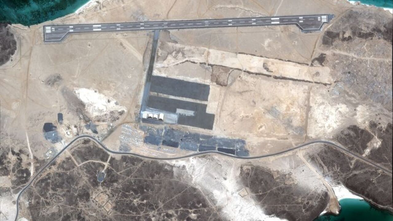 A satellite view shows Perim island in Yemen