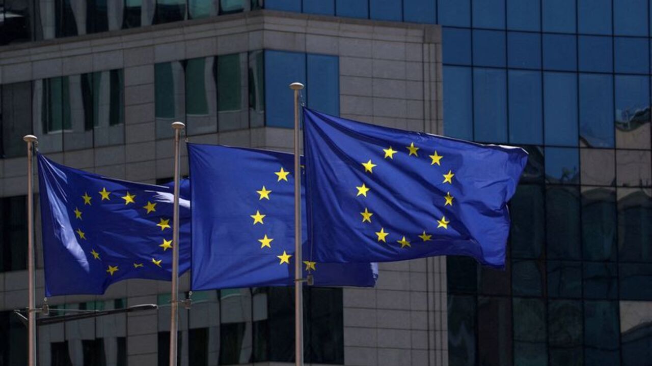 FILE PHOTO: European Union flags flutter in Brussels
