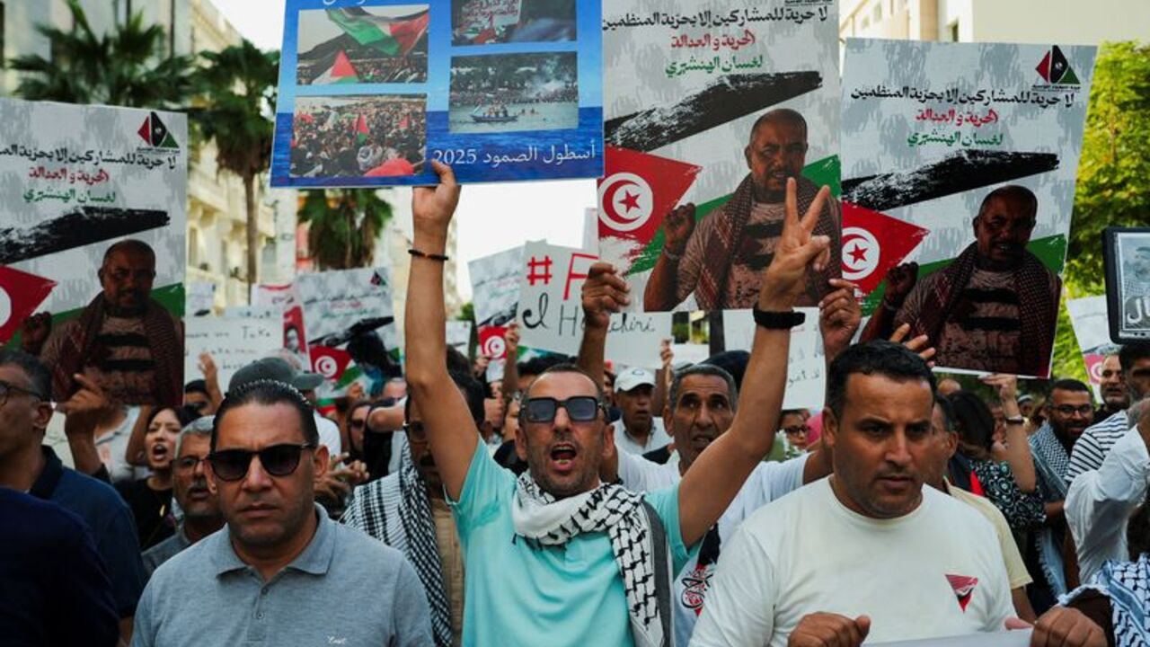 Supporters of detained pro-Palestinian activists protest to demand their release in Tunis