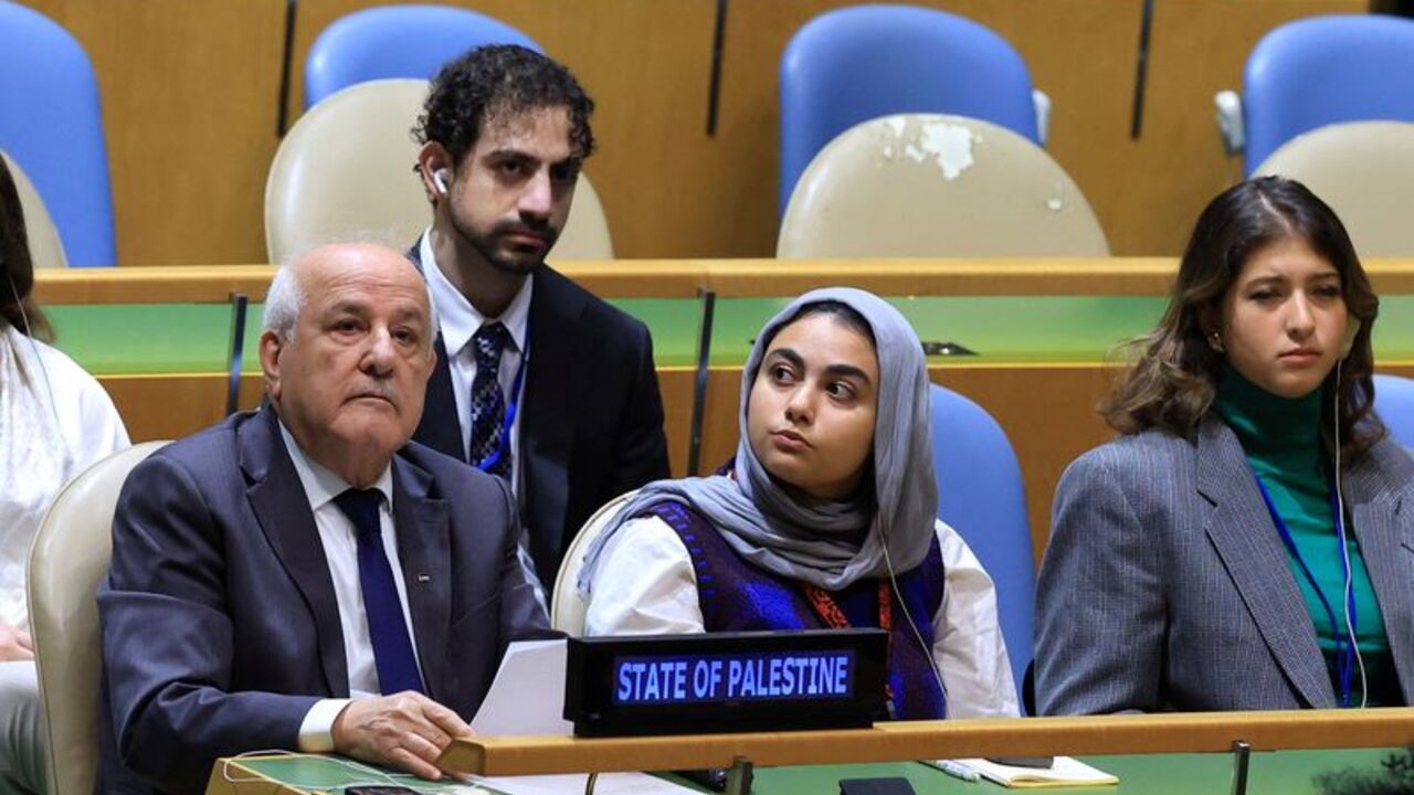 President of the State of Palestine Mahmoud Abbas addresses the 81st United Nations General Assembly via pre-recorded video UN headquarters in New York City