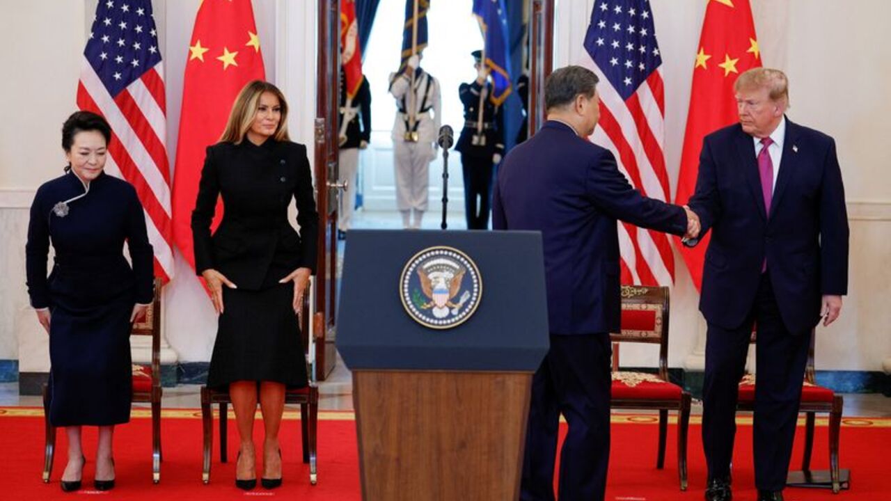 US President Donald Trump and China's President Xi Jinping meet at the White House in Washington, D.C.