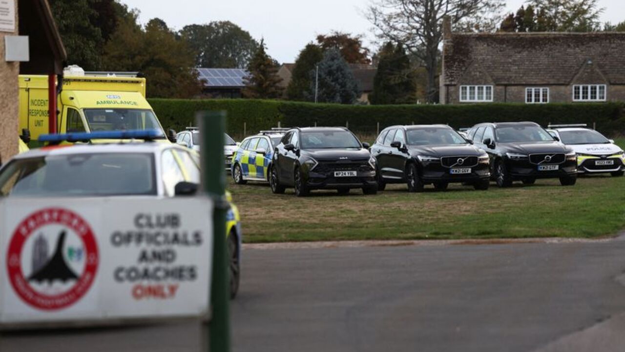 Emergency vehicles are parked at Fairford Youth Football club, in Fairford