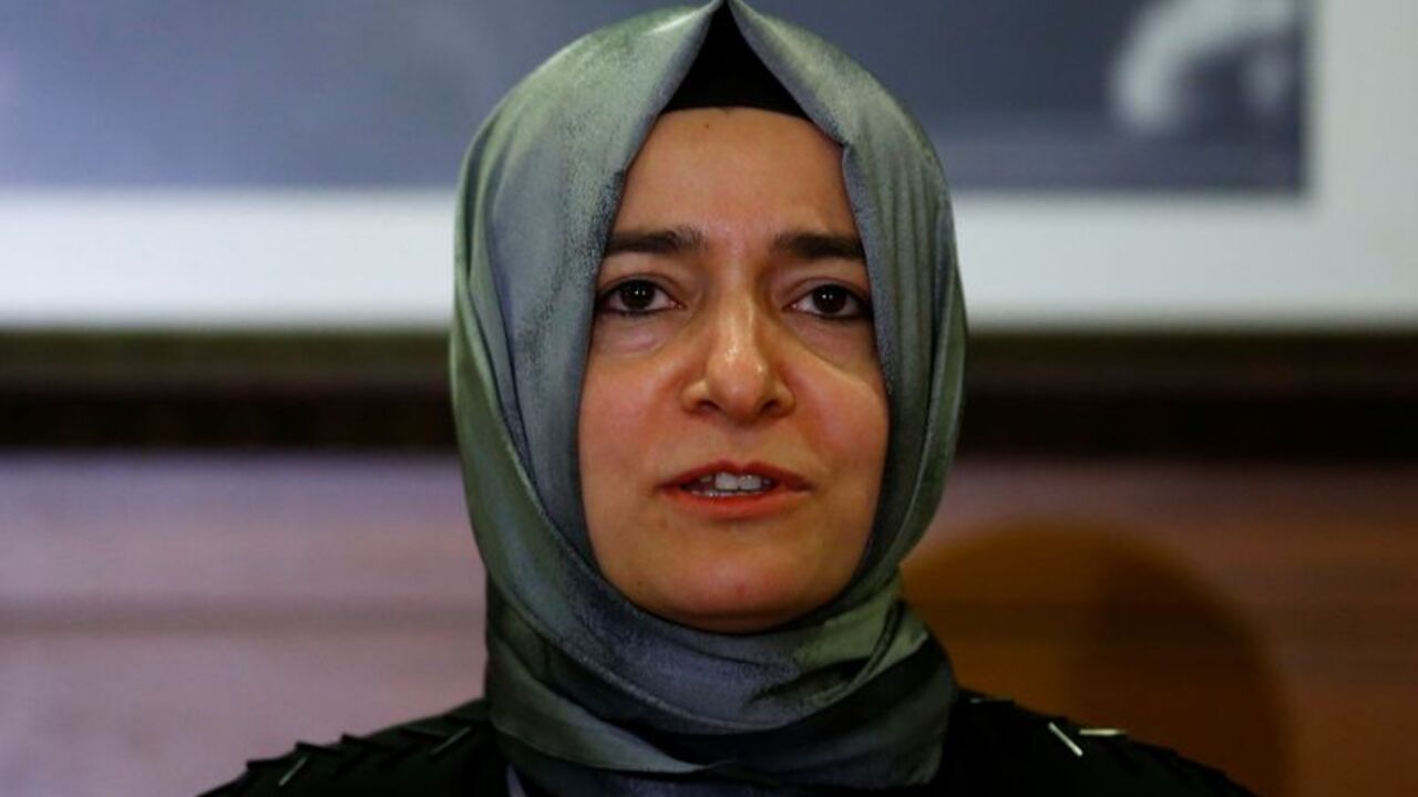 Turkey's Family and Social Affairs Minister Kaya speaks during a news conference at Ataturk International airport in Istanbul
