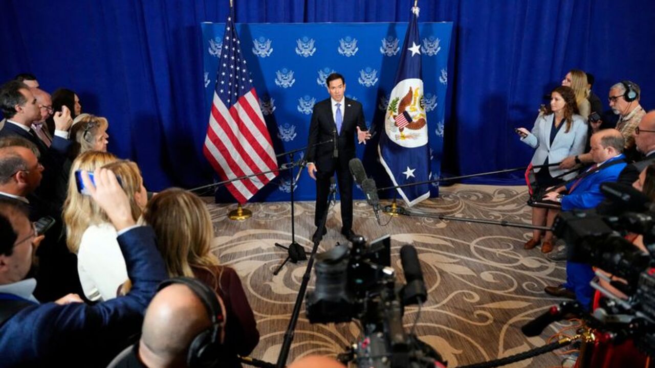 US Secretary of State Marco Rubio speaks to the media after meeting with Russian Foreign Minister Sergey Lavrov