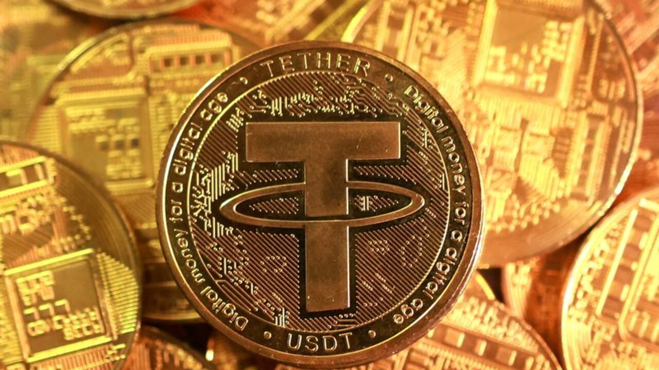 Illustration shows representation of Tether stablecoin cryptocurrency