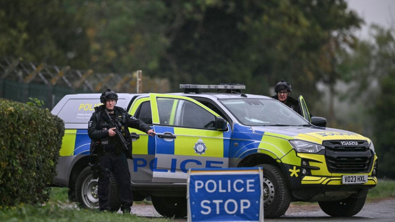 Armed police mounted a roadblock outside RAF Fairford base, southwest England