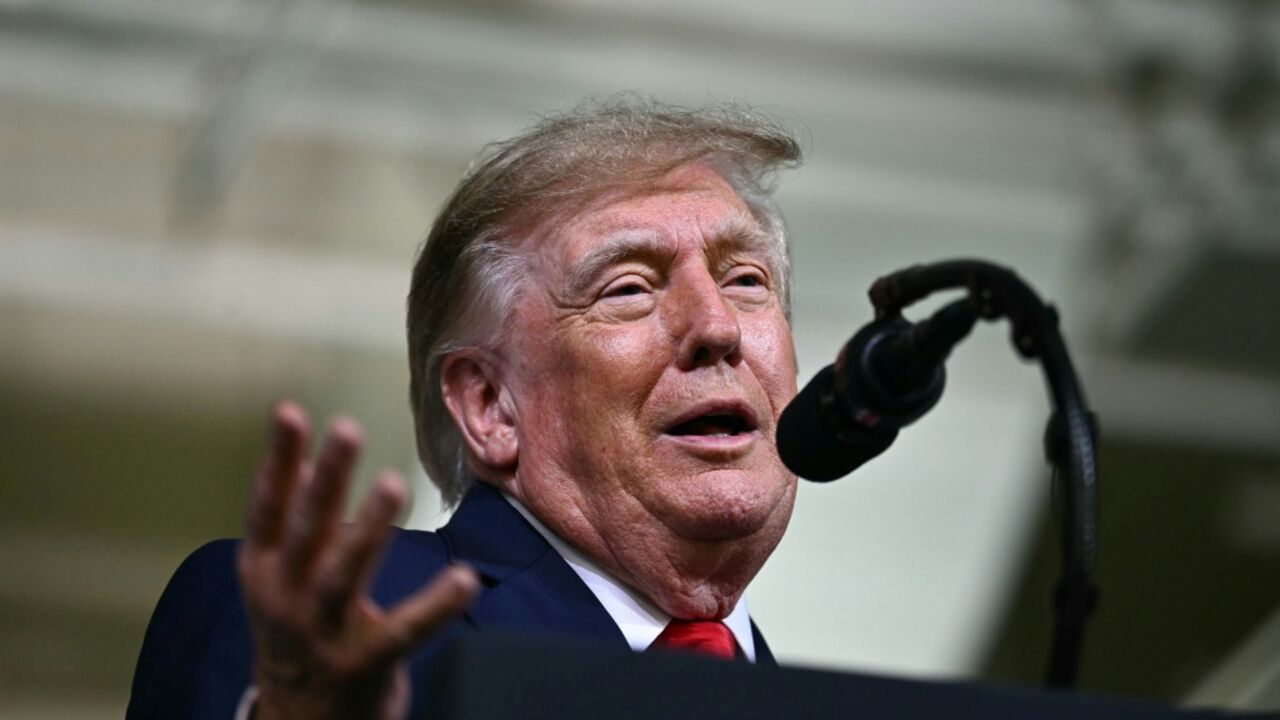 US President Donald Trump delivers remarks at the Peterbilt Motors facility in Denton, Texas, on October 1, 2026