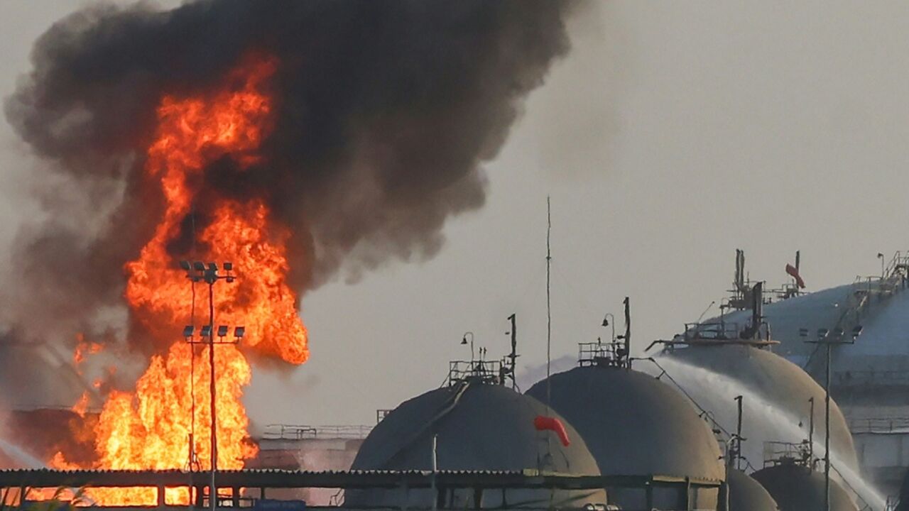 A facility belonging to Saudi oil giant Aramco south of Riyadh was ablaze on Saturday, with Yemen's Houthis claiming a strike