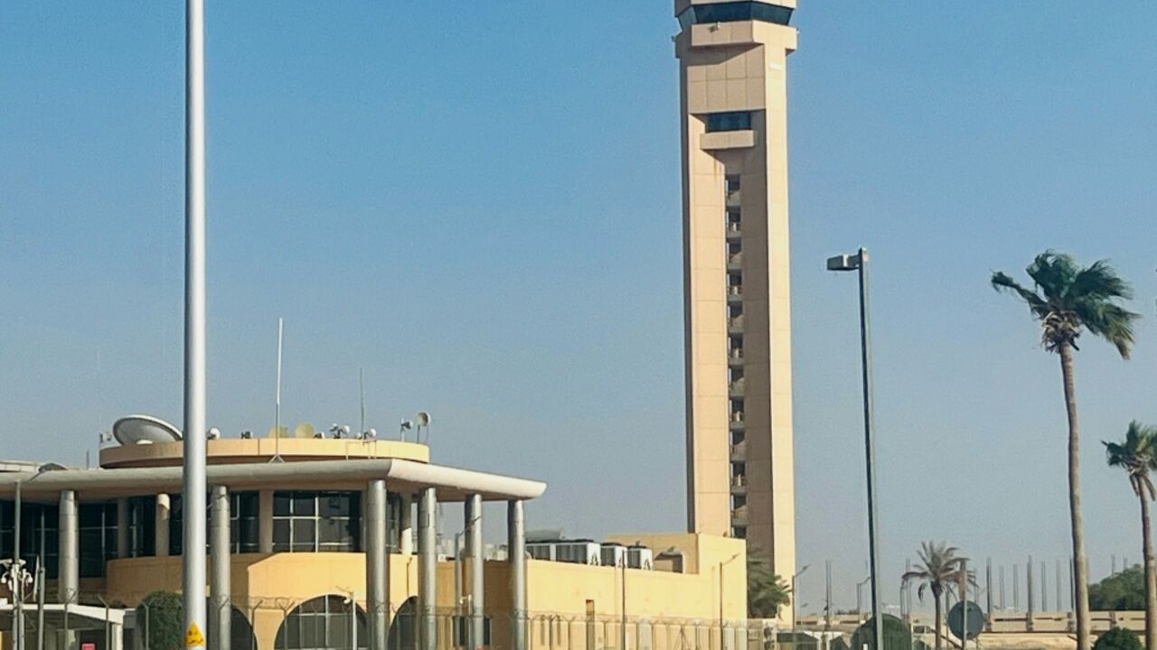 (FILES) An air traffic control tower is seen at King Khalid International Airport in Riyadh on September 19, 2026.