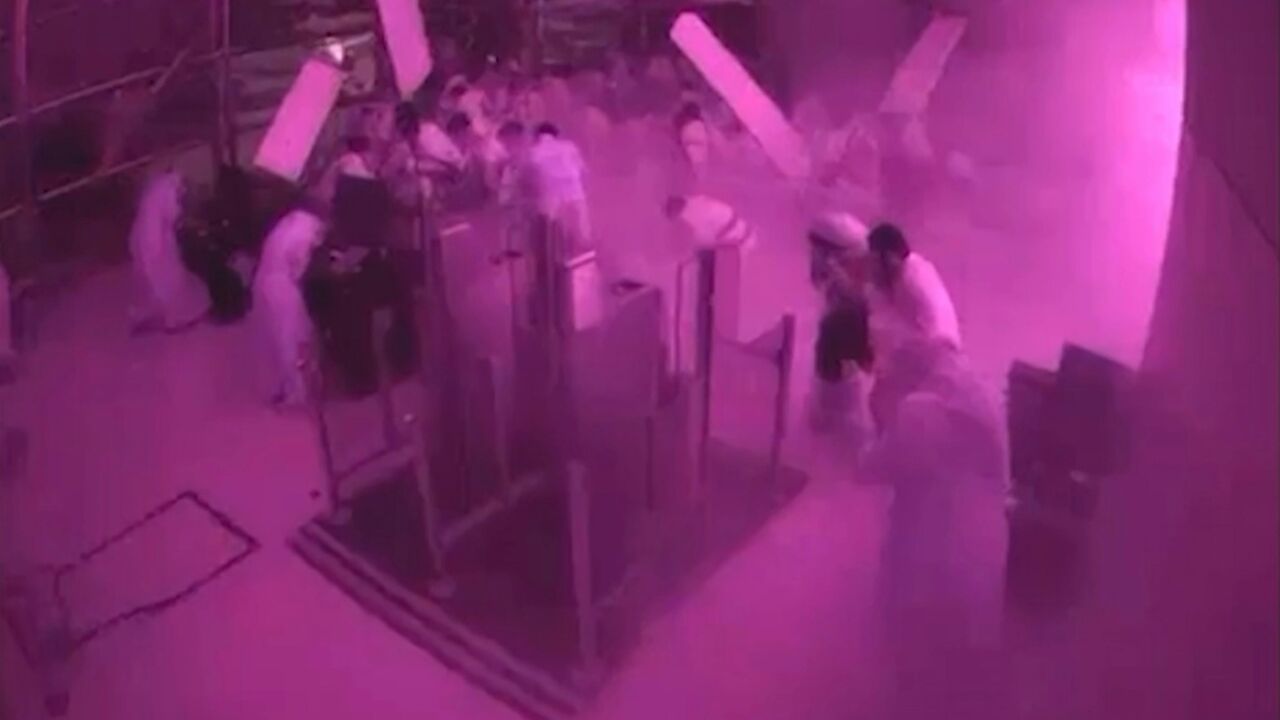 This screen grab taken from CCTV footage released by the Saudi media ministry shows the moment King Khalid International Airport was hit by a strike