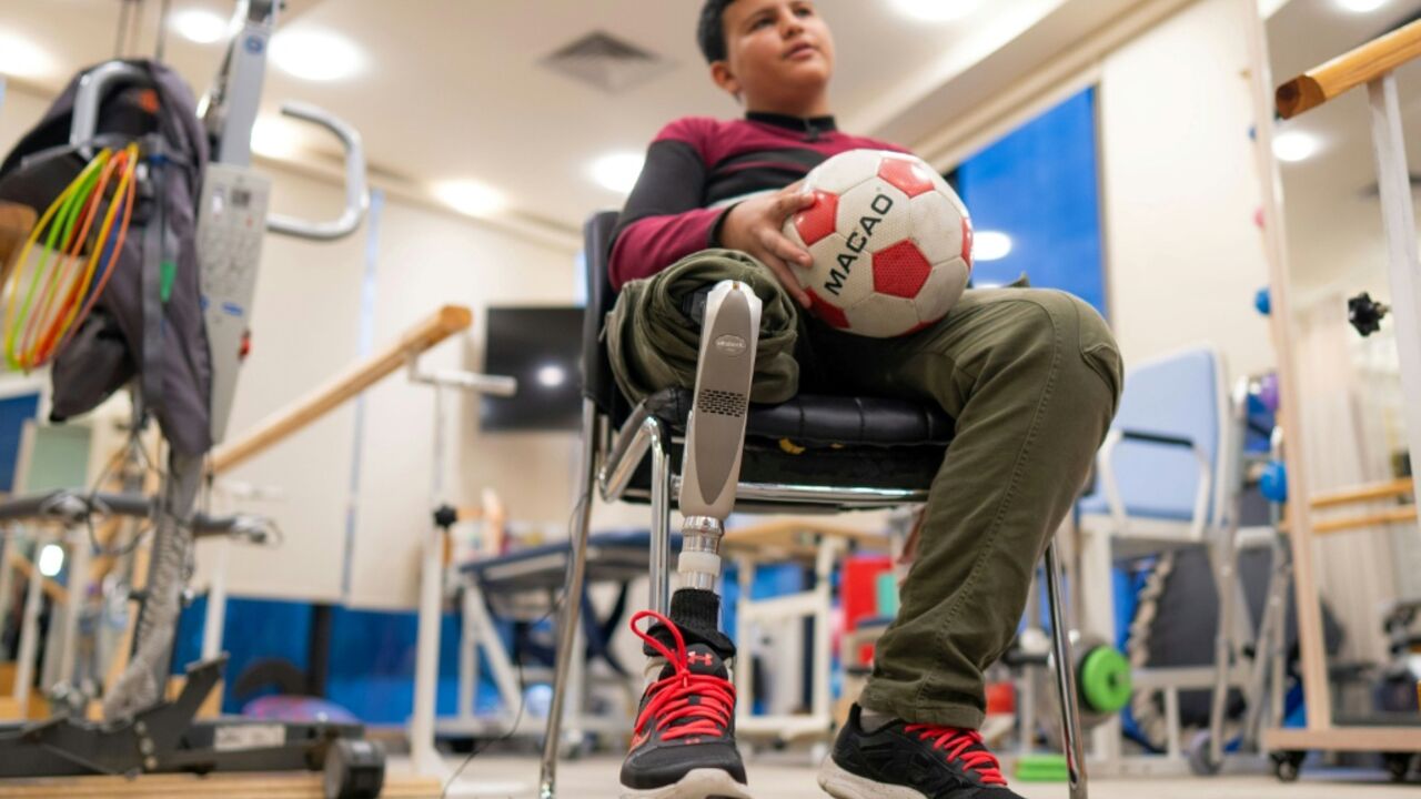 Mahmoud Abou Nusair is one of more than 450 Palestinian amputees receiving care and prosthetic limbs at a centre in Amman and in Gaza