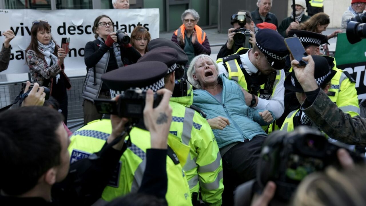 Palestine Action protest outside the US Embassy in London