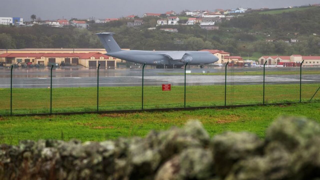 FILE PHOTO: U.S. military plane on the tarmac of Lajes air base in Terceira island, Azores