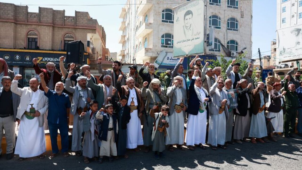 Houthi supporters gather in solidarity with the movement as fighting escalates across several fronts, in Sanaa