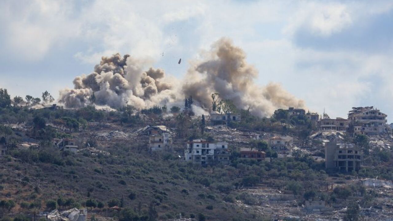 Smoke rises following an explosion in Mansouri, Lebanon