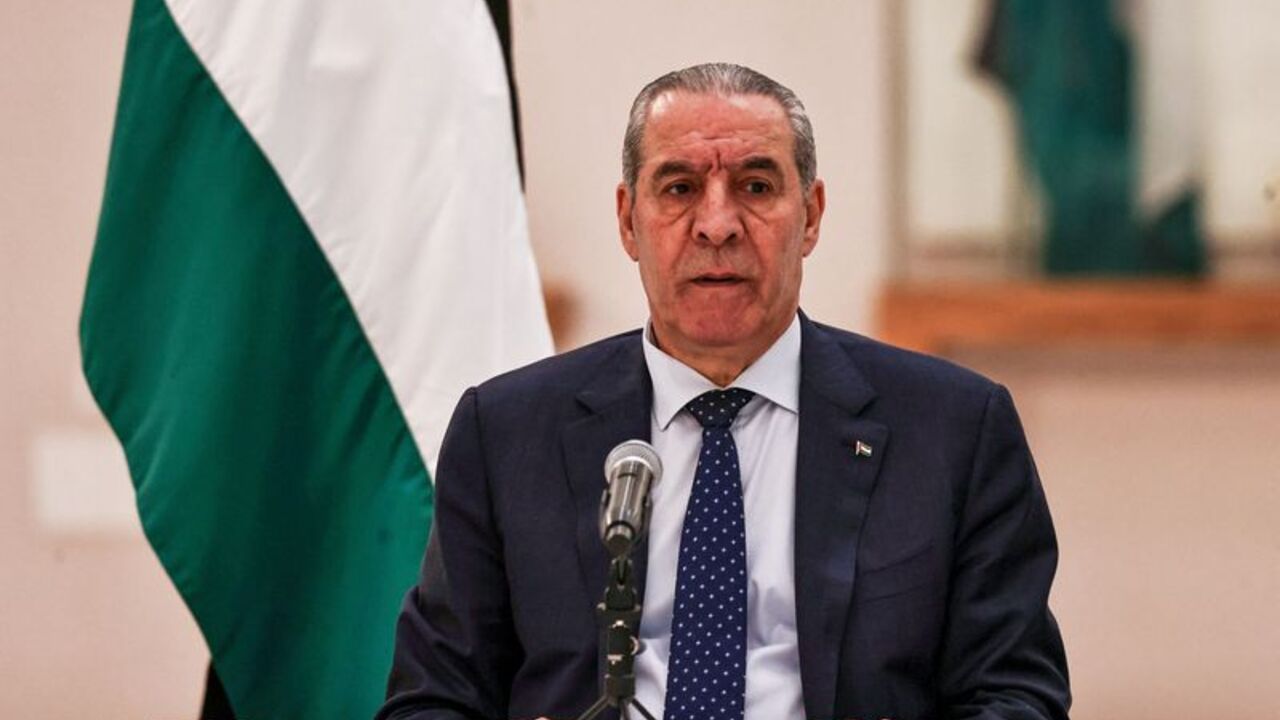 Palestinian vice president Hussein al-Sheikh attends a meeting with ambassadors in Ramallah