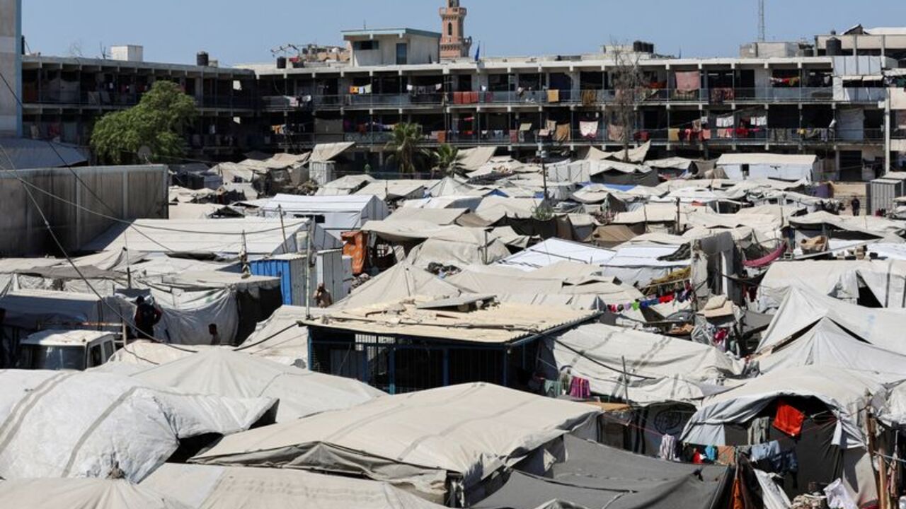 FILE PHOTO: Tents for displaced Palestinians inside a school-turned-shelter in Khan Younis