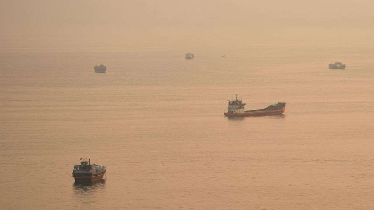 FILE PHOTO: Vessels at the Strait of Hormuz, as seen from Musandam