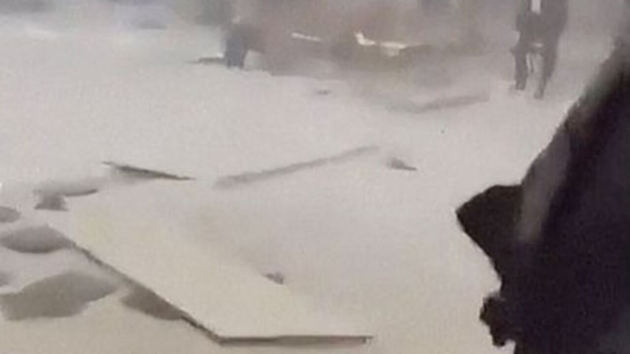 Debris inside the King Khalid Airport, after Yemen's Iran-backed Houthis said they attacked the airport, in Riyadh