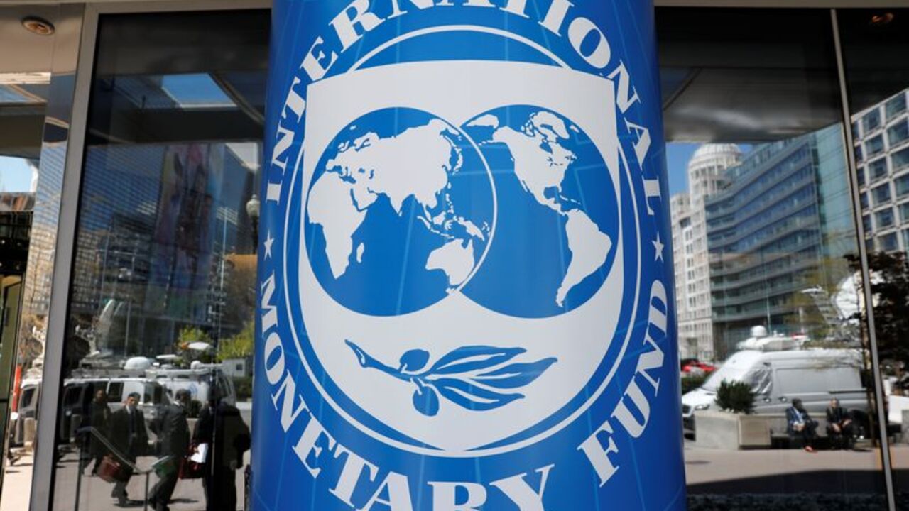 International Monetary Fund logo is seen outside the headquarters building
