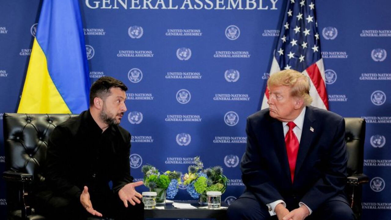 FILE PHOTO: US President Trump participates in a bilateral meeting with Ukraine's President Zelenskiy during the 81st United Nations General Assembly in New York City
