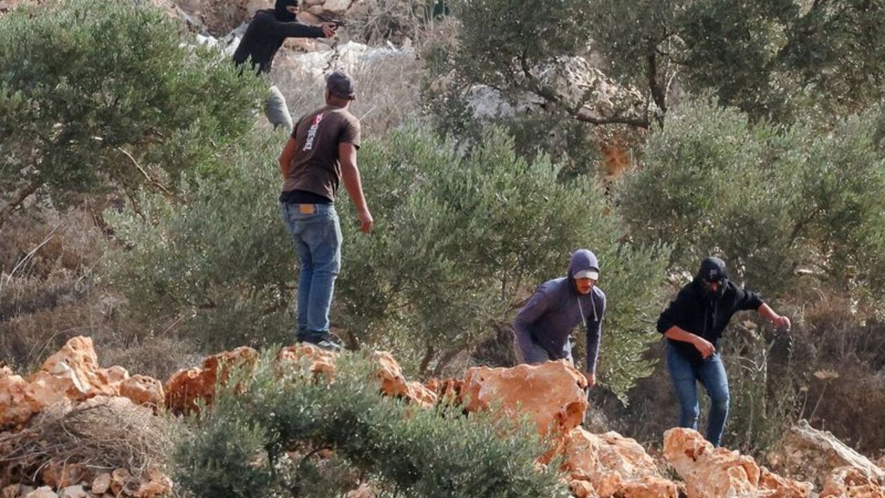 Israeli settlers and Palestinians harvesting olives clash in Abu Falah