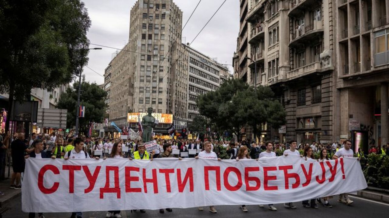 FILE PHOTO: Students submit the “Students Win” list to the Republic Election Commision in Belgrade