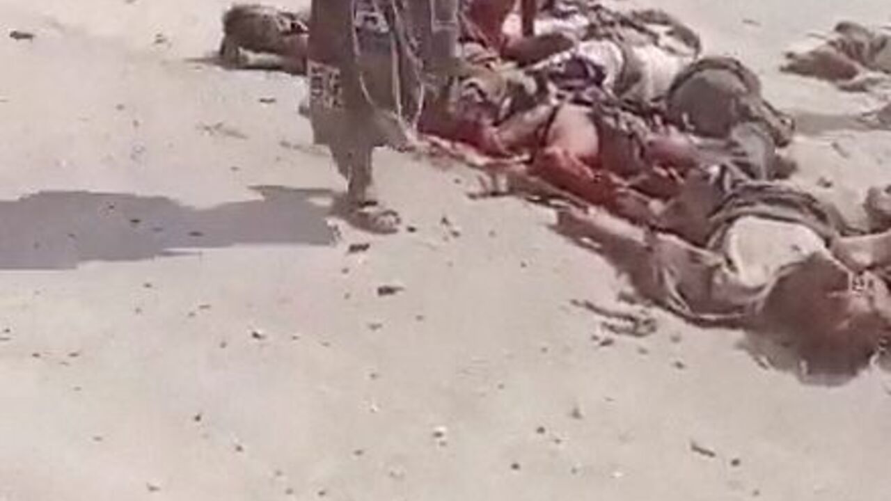 Aftermath of a Houthi attack on Yemeni government military camp in Shabwa