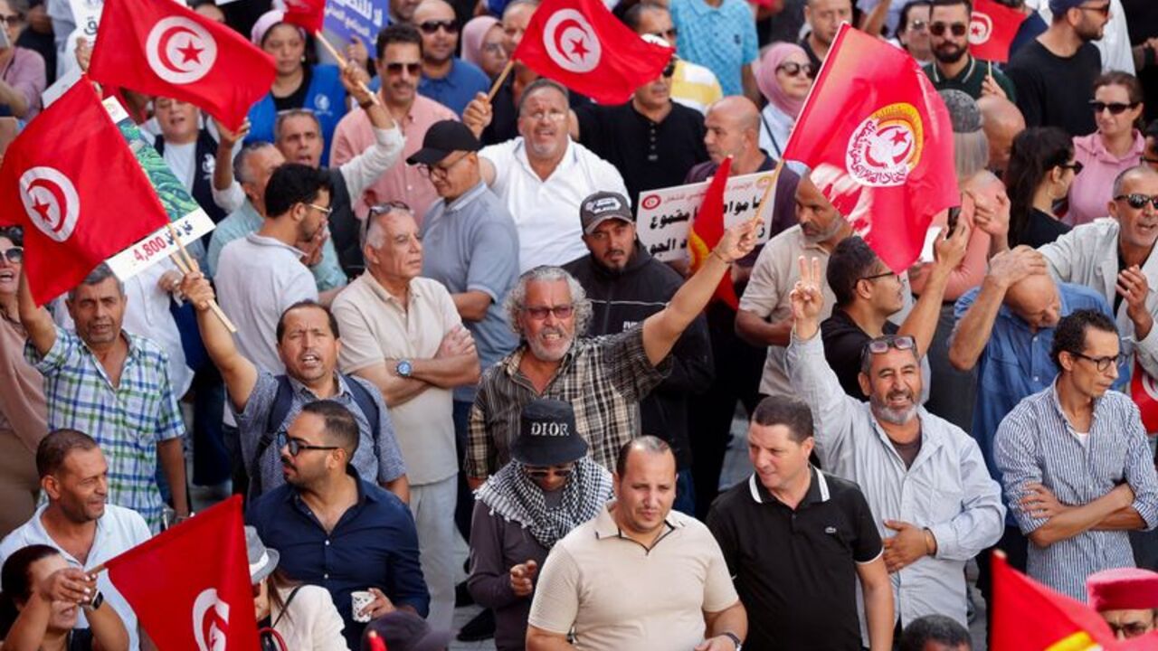FILE PHOTO: Protest led by UGTT, in Tunis