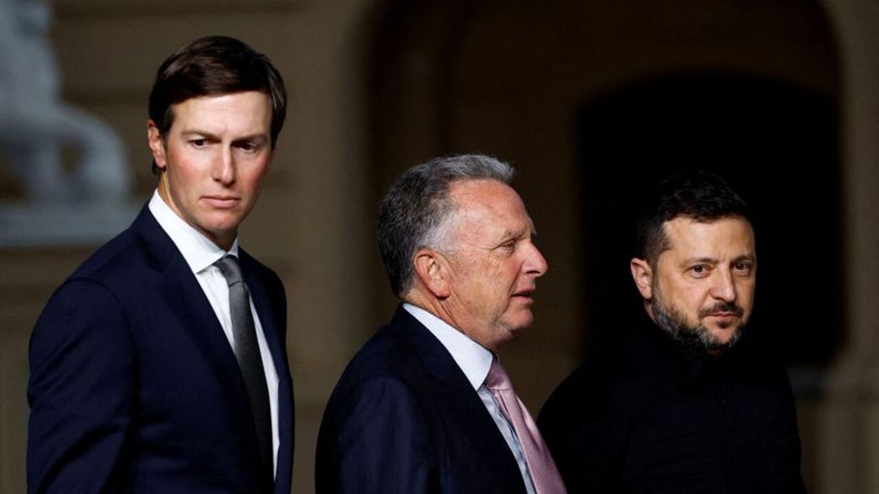 FILE PHOTO: Joint news conference of Ukraine's President Zelenskiy, U.S. special representatives Witkoff and Kushner in Kyiv