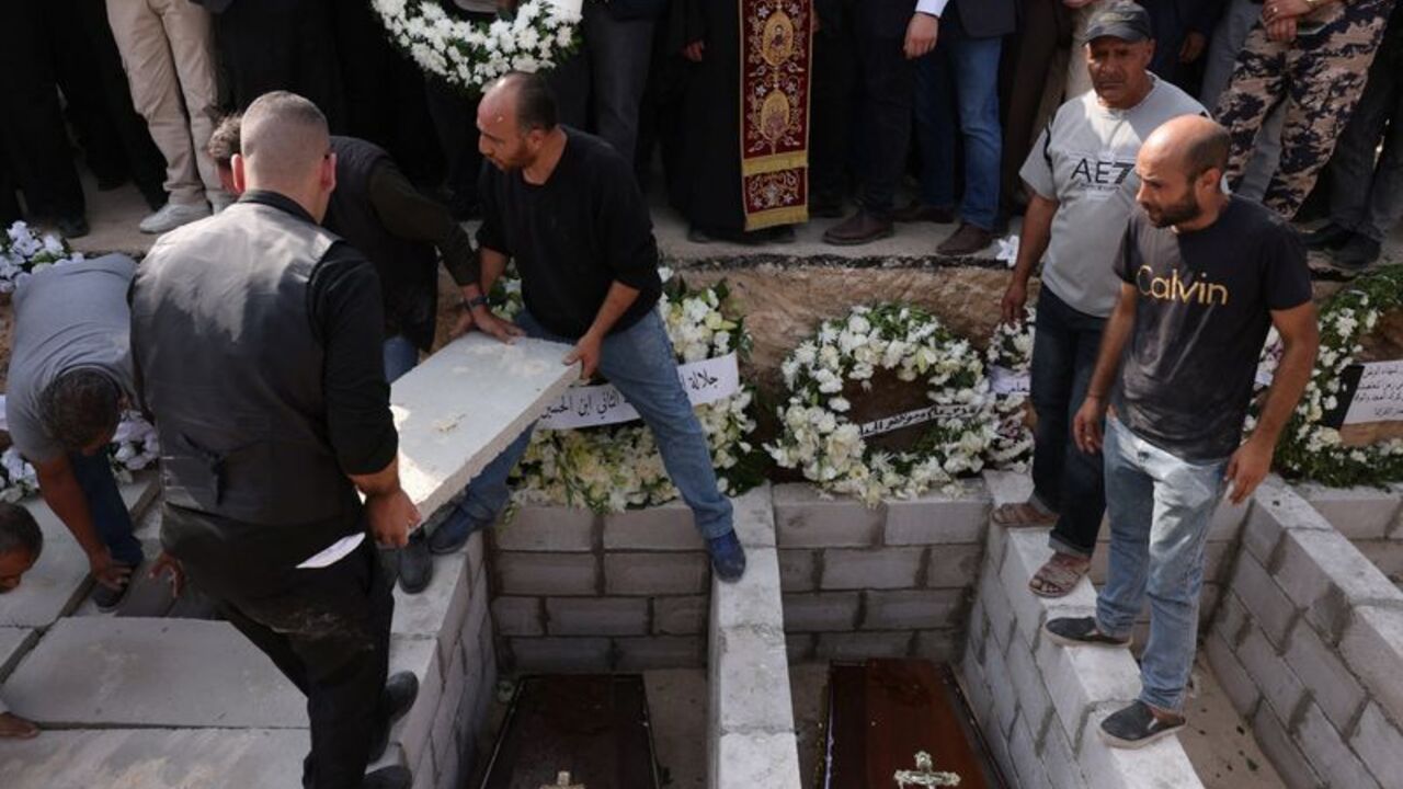 Funeral for victims of a church shooting in Karak