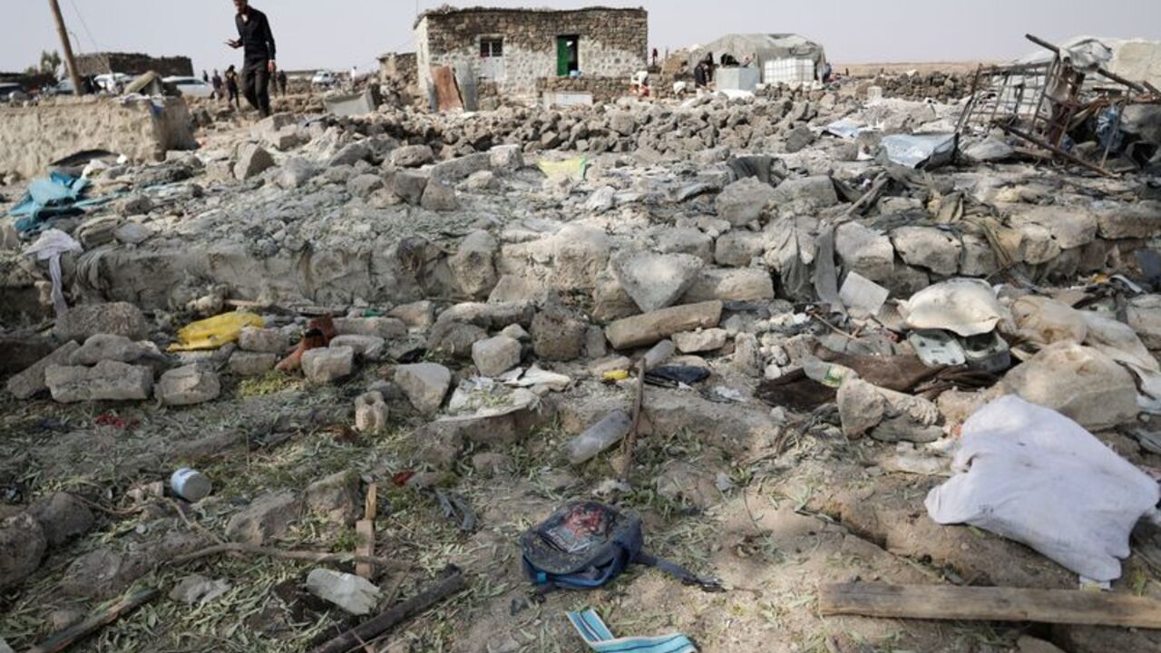 Aftermath of a reported Jordanian airstrike in the town of Al-Mismiyah