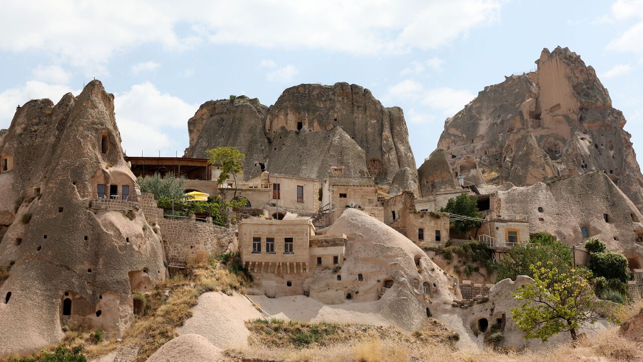 An view of the Uchisar settlement, east of Nevesehir in the province of the same name in central Turkey's historical Cappadocia region on Aug. 24, 2022. 