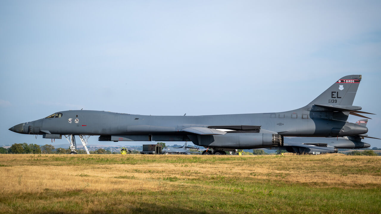 A B1 bomber at RAF Fairford on July 24, 2026 in Fairford, England. 