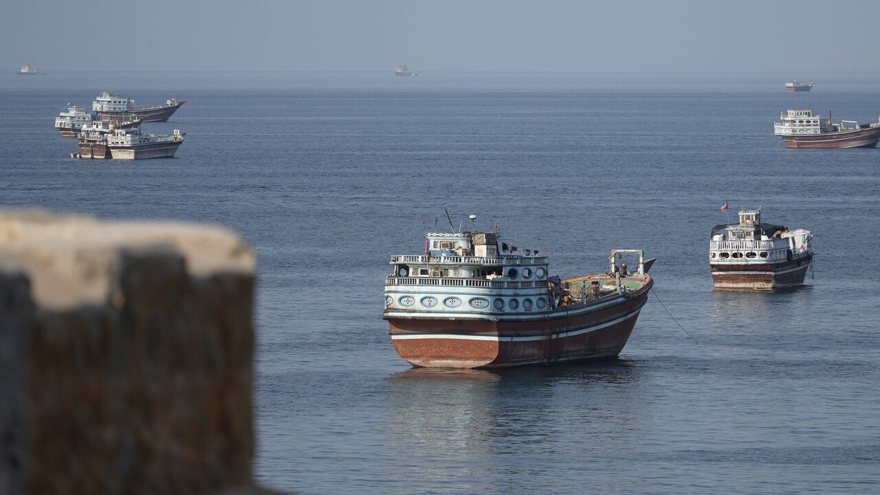 Ships are anchored off the coast of Khasab in Oman's Musandam Governorate, near the Strait of Hormuz, on Oct. 2, 2026. 