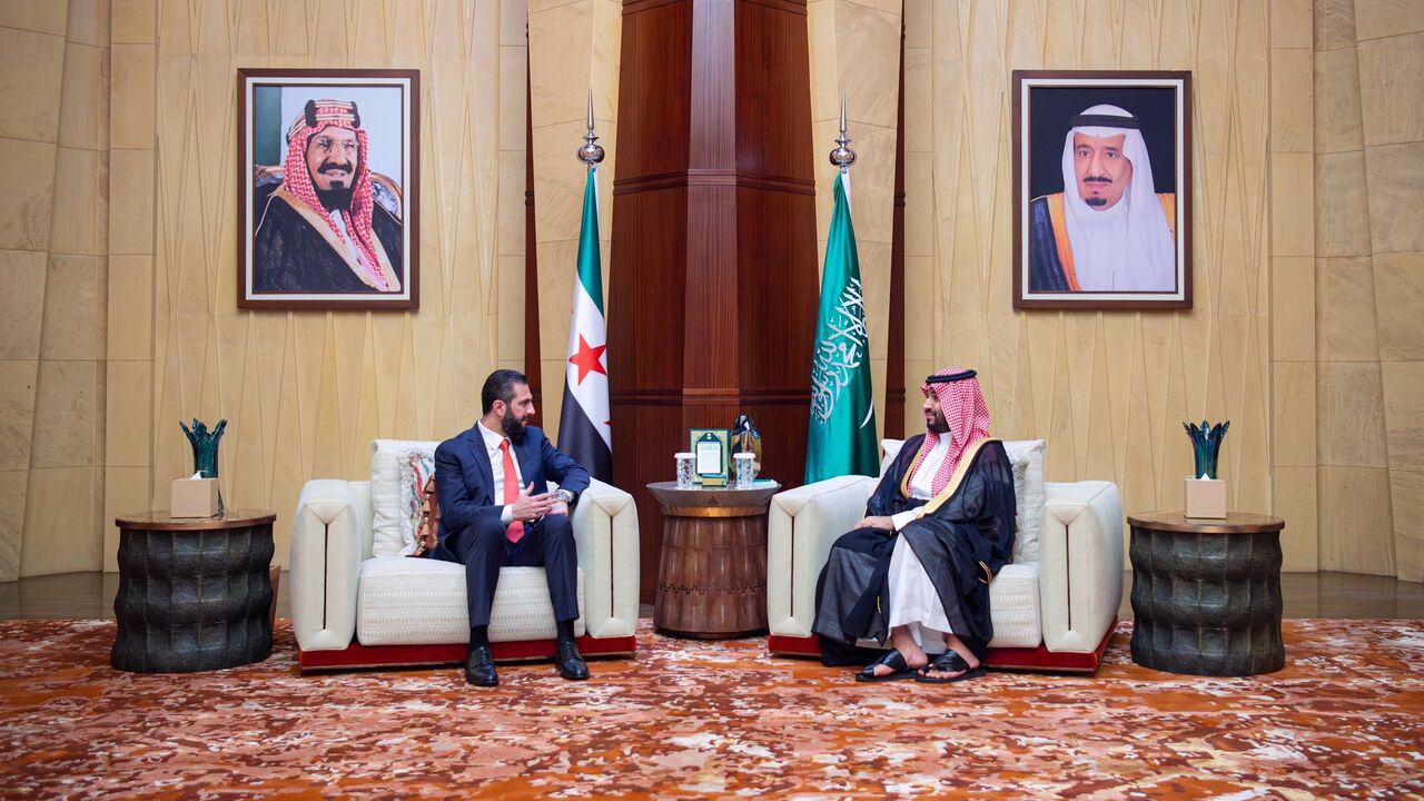 Saudi Crown Prince Mohammed bin Salman meets Syrian President Ahmed al-Sharaa in Riyadh, Oct. 6, 2026.