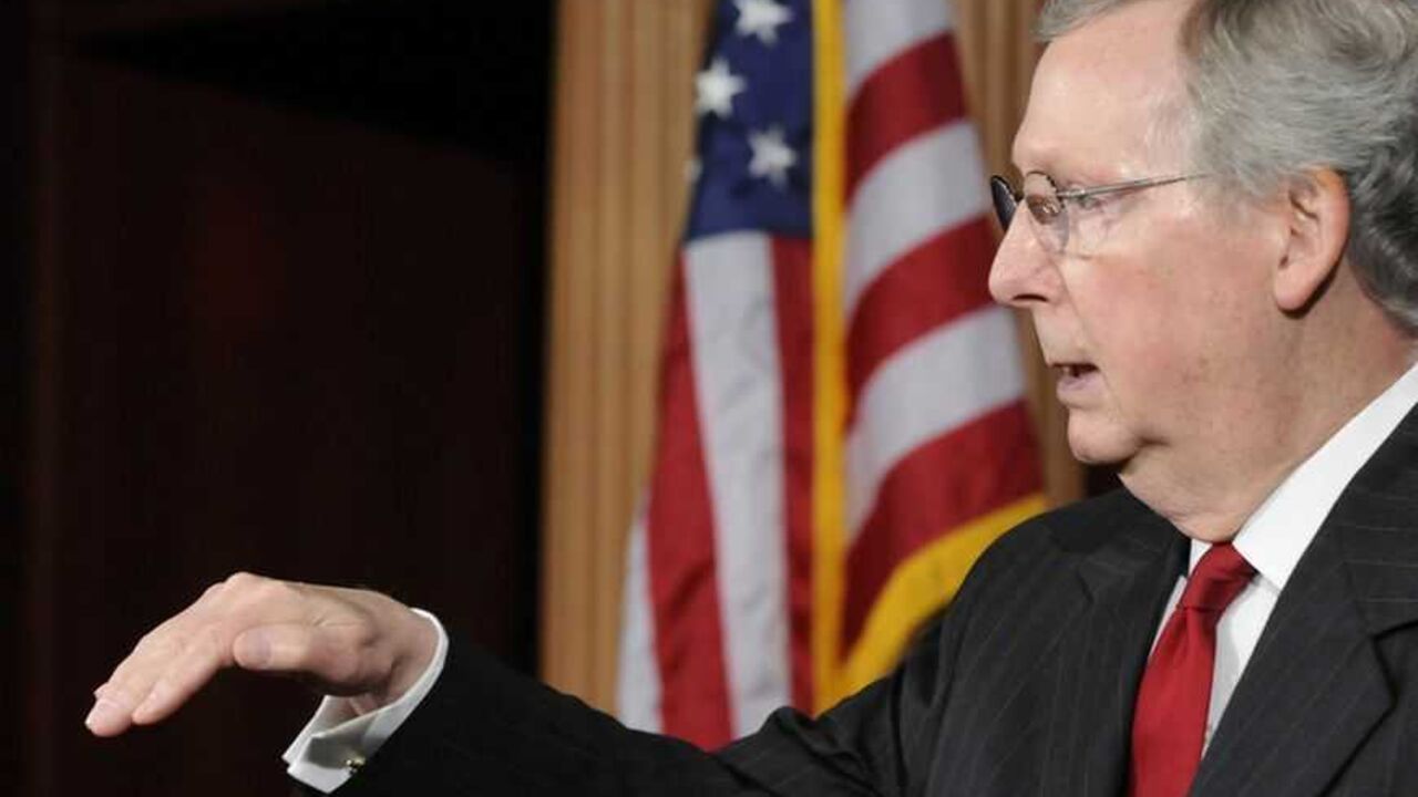 U.S. Senate Minority Leader Mitch McConnell (R-KY) addresses his meeting with President Barack Obama about the country's debt ceiling, during a news conference at the Capitol in Washington May 12, 2011.   REUTERS/Jonathan Ernst   (UNITED STATES - Tags: POLITICS BUSINESS)