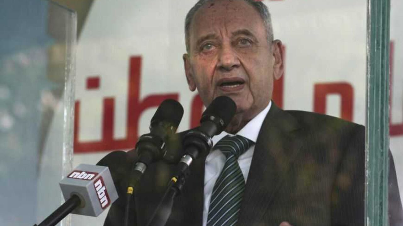 Lebanon's House Speaker Nabih Berri speaks during a rally organized by members of the Amal movement to mark the 33rd anniversary of the disappearance of Imam Musa al-Sadr, who was the founder and leader of the Amal movement in Lebanon, in Baalbeck, in the Bekaa valley August 31, 2011.  Sadr, the founder of the Shi'ite Amal movement, disappeared with his two companions on a visit to Libya in 1978. REUTERS/ Ahmad Shalha (LEBANON - Tags: POLITICS CIVIL UNREST)