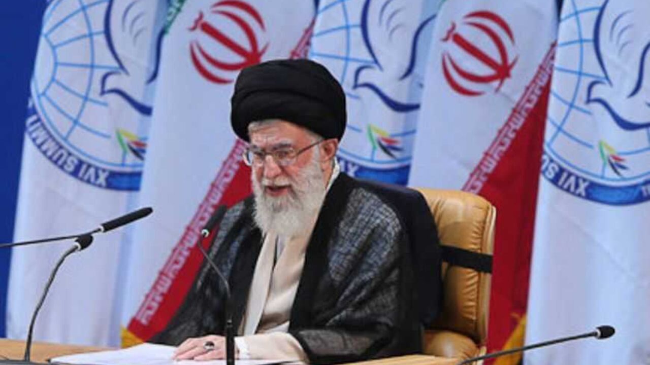 Iran's Supreme Leader Ayatollah Ali Khamenei speaks during the 16th summit of the Non-Aligned Movement in Tehran, August 30, 2012. REUTERS/Hamid Forootan/ISNA (IRAN - Tags: POLITICS) FOR EDITORIAL USE ONLY. NOT FOR SALE FOR MARKETING OR ADVERTISING CAMPAIGNS. THIS IMAGE HAS BEEN SUPPLIED BY A THIRD PARTY. IT IS DISTRIBUTED, EXACTLY AS RECEIVED BY REUTERS, AS A SERVICE TO CLIENTS