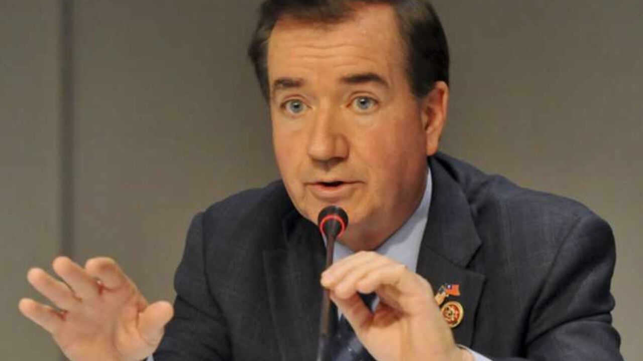 Edward Royce, chairman of the US House Committee on Foreign Affairs speaks during a press conference in Taipei on January 28, 2013. Taiwan pushed for a US sale of submarines, saying the island's submarine fleet is too old to defend itself, as a US congressional group, led by Royce visited to evaluate the island's defence needs.       AFP PHOTO / Mandy CHENG        (Photo credit should read Mandy Cheng/AFP/Getty Images)