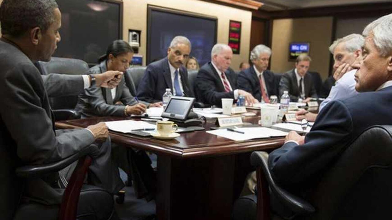 President Barack Obama (L) meets with members of his national security team to discuss the situation in Egypt, in the Situation Room of the White House in Washington July 3, 2013. REUTERS/Pete Souza/White House/Handout via Reuters   (UNITED STATES - Tags: POLITICS CIVIL UNREST) FOR EDITORIAL USE ONLY. NOT FOR SALE FOR MARKETING OR ADVERTISING CAMPAIGNS. THIS IMAGE HAS BEEN SUPPLIED BY A THIRD PARTY. IT IS DISTRIBUTED, EXACTLY AS RECEIVED BY REUTERS, AS A SERVICE TO CLIENTS - RTX11BT1