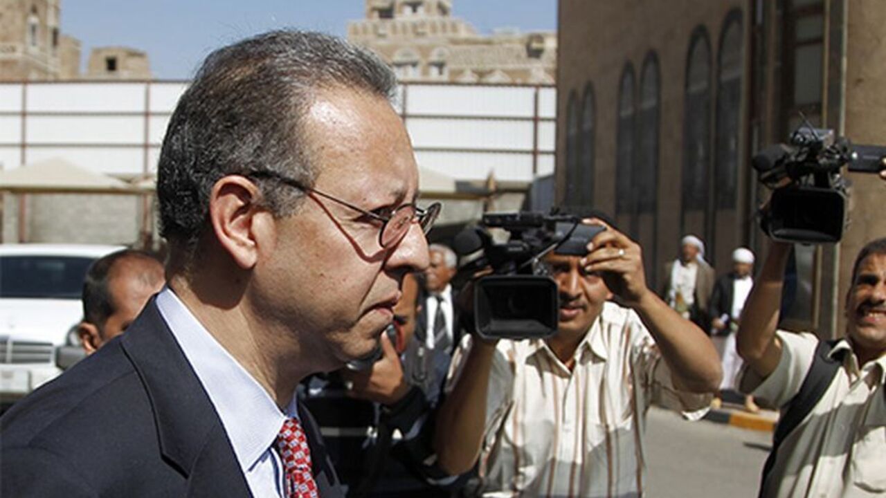 The U.N. special advisor on Yemen Jamal Benomar, who helped broker a power transfer deal, drafted by the six-member Gulf Cooperation Council and signed in November last year to pull back Yemen from the brink of civil war, leaves the House of Representatives (Parliament) in Sanaa January 14, 2012. The house on Saturday postponed for the third time a debate on a draft law proposed by the opposition-led government to give President Ali Abdullah Saleh immunity from prosecution. Yemen's cabinet proposed an immun