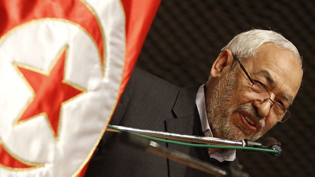 Rached Ghannouchi, leader of the Islamist Ennahda movement, Tunisia's main Islamist political party, delivers a speech during a meeting regarding International Women's Day in Tunis March 10, 2013.  International Women's Day fell on March 8. REUTERS/Zoubeir Souissi (TUNISIA - Tags: POLITICS SOCIETY) - RTR3ETM2