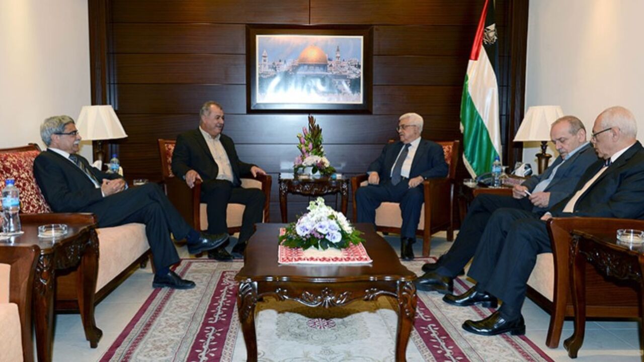 RAMALLAH, WEST BANK - NOVEMBER 20: In this handout image supplied by the office of the Palestinian president, Palestinian President Mahmoud Abbas (C) meets with Mohammad Barakeh (2L), head of the Israeli Democratic Front for Peace and Equality, on November 20, 2012 in Ramallah, West Bank. Abbas is preparing to make an appeal to the United Nations on November 29 to grant nonmember status to the Palestinian Authority even as leader of Hamas Khaled Meshal holds truce talks in Cairo with leaders from Egypt, Qat